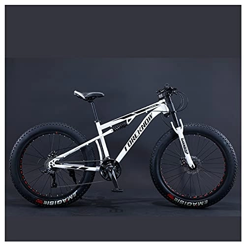 Fat Tyre Bike : NENGGE Mountain Bikes, 24 Inch Fat Tire Hardtail Mountain Bike, Dual Suspension Frame and Suspension Fork All Terrain Mountain Bike for Men Women Adult, White, 30 Speed