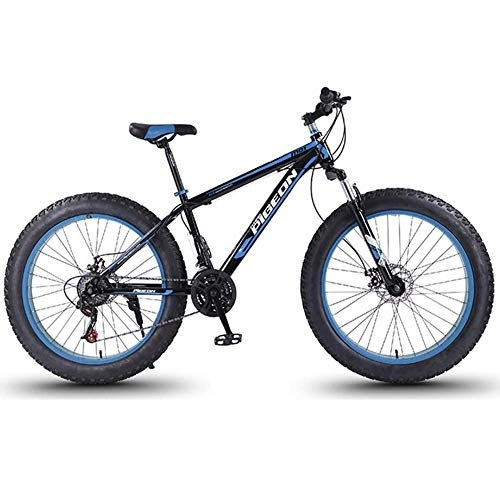 Fat Tyre Bike : Nologo Bicycle 24 Speed Mountain Bikes, 27.5 Inch Fat Tire Mountain Trail Bike, High-carbon Steel Frame, Men's Womens All Terrain Mountain Bike with Dual Disc Brake, Blue