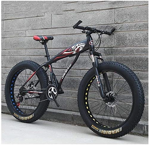 Fat Tyre Bike : Nologo Bicycle Adult Mountain Bikes, Boys Girls Fat Tire Mountain Trail Bike, Dual Disc Brake Hardtail Mountain Bike, High-carbon Steel Frame, Bicycle, Blue E, 26 Inch 21 Speed, Size:24 Inch 21 Speed