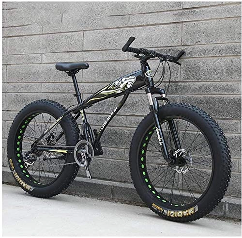 Fat Tyre Bike : Nwn Adult Mountain Bikes, Boys Girls Fat Tire Mountain Trail Bike, Dual Disc Brake Hardtail Mountain Bike, High-carbon Steel Frame, Bicycle (Color : Yellow C, Size : 24 Inch 21 Speed)