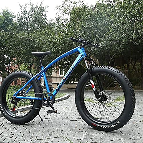 Fat Tyre Bike : NZKW Mountain Fat Tire Bike Adult Road Bikes Summer Travel Double Shock Disc Brake Speed ​​Adjustable Bicycle Bicycle Adjustable Seat for Beach, Desert, Snow, Blue, 7speed 26 inch