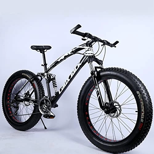 Fat Tyre Bike : PBTRM 26 Inch Fat Tire Bike Adult / Youth Full Shimano 7 / 21 / 24 / 27 Speed Mountain Bike / Beach Snow Mountain Bike, Dual Disc Brake, High-Carbon Steel Frame, Urban Commuter City Bicycle, B, 21 speed