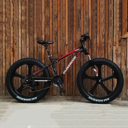 Fat Tyre Bike : PBTRM 26 Inch Fat Tire Mountain Bike, 21-Speed Dual Disc Brake Mens Bike, 4-Inch Wide Knobby Tires, Front Fork Suspension, High Carbon Steel Frame, Multiple Colors, Red