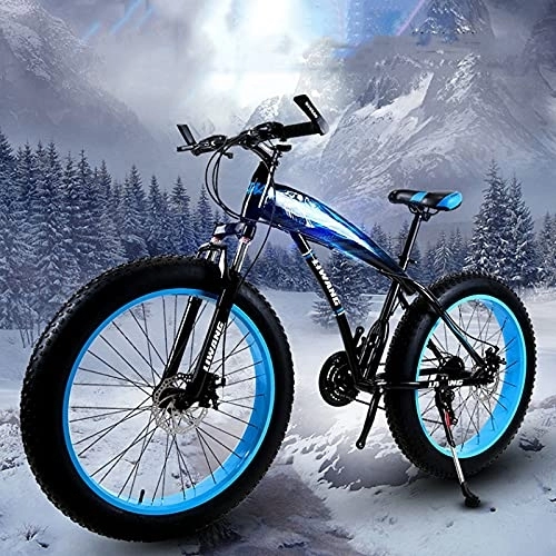 Fat Tyre Bike : PBTRM Fat Tire Mountain Mens Bike 21 / 24 / 27 Speed, 24 / 26 Inch Non-Slip Snow Bike, Suspension Fork Dual Disc Brakes Outroad Mountain Bike, High Carbon Steel Frame, for Men Women, A21 speed, 24