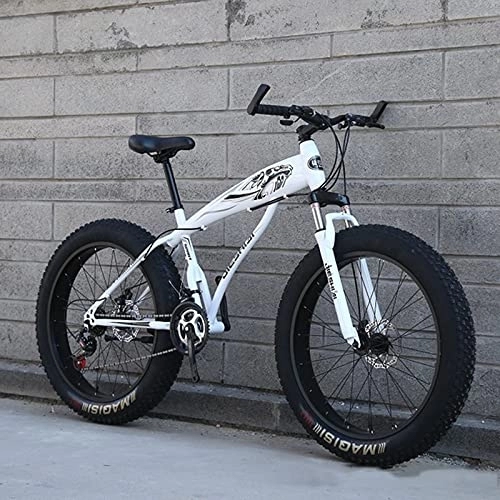 Fat Tyre Bike : PBTRM Fat Tire Mountain Mens Bike 21 / 24 / 27 Speed, 24 / 26 Inch Non-Slip Snow Bike, Suspension Fork Dual Disc Brakes Outroad Mountain Bike, High Carbon Steel Frame, for Men Women, C24 speed, 24