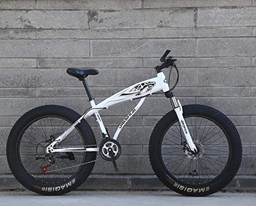 Fat Tyre Bike : peipei 26 inch wheel adult student off-road mountain fat bike 21 / 24 / 27 speed road bike male double disc brake racing riding-Black White_26 inch_21 Speed