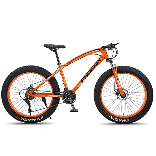 Fat Tyre Bike : PY 24 inch Mountain Bikes, Adult Fat Tire Mountain Trail Bike, 21 / 24 / 27 / 30 Speed Bicycle, High-Carbon Steel Frame Dual Full Suspension Dual Disc Brake / Orange / 24Inch 21Speed