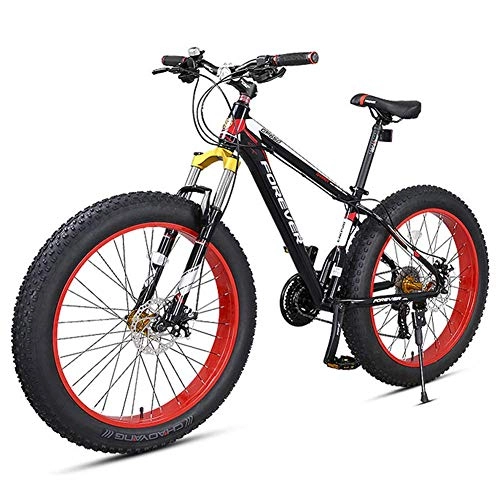 Fat Tyre Bike : Qj Fat Tire Mountain Bikes, 27-Speed Adult 26 Inch All Terrain Mountain Bike, Aluminum Frame Hardtail Mountain Bike with Dual Disc Brake, Black