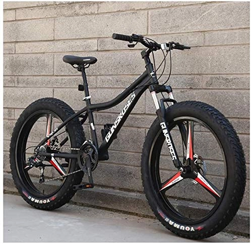 Fat Tyre Bike : QXX 26 Inch Mountain Bikes, High-carbon Steel Hardtail Mountain Bike, Fat Tire All Terrain Mountain Bike, Women Men's Anti-Slip Bikes (Color : Black, Size : 21 Speed 3 Spoke)