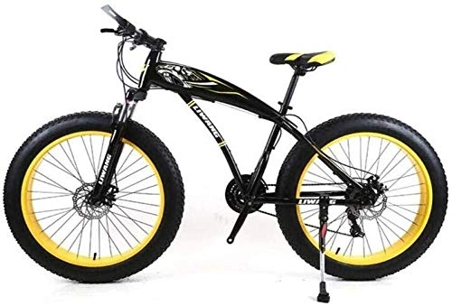 Fat Tyre Bike : QZMJJ Mountain Bike, Mountain Trail Bike High Carbon Steel Outroad Bicycles 24 Inch Mountain Bike Wide Tire Disc Shock Absorber Student Bicycle 21 Speed Gear For 145Cm-175Cm (Color : Yellow)