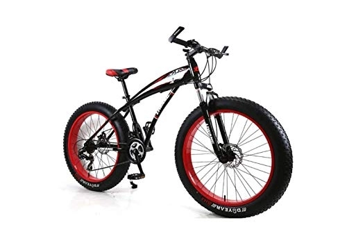 Fat Tyre Bike : SEESEE.U Mountain Bike Mens Mountain Bike 7 / 21 / 24 / 27 Speeds, 26 inch Fat Tire Road Bicycle Snow Bike Pedals with Disc Brakes and Suspension Fork, BlackRed, 21 Speed