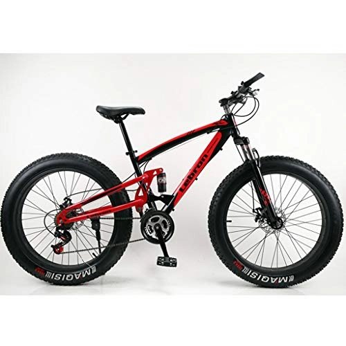 Fat Tyre Bike : Soft Tail Wide Tire Double Shock Absorption Before And After Downhill Mountain Cross Country Snow Mountain Bike Beach, blackred, 24 * 4.0