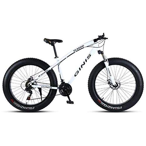 Fat Tyre Bike : Tbagem-Yjr Off-road Beach Snowmobile Ultra-wide Tire Mountain Bike - 26 Inch Wheel City Road Bicycle (Color : White, Size : 7 speed)