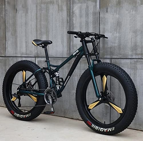 Fat Tyre Bike : UYHF Mountain Bikes, 26 Inch Fat Tire Hardtail Mountain Bike, Dual Suspension Frame and Suspension Fork All Terrain Mountain Bike cyan- 27 speed