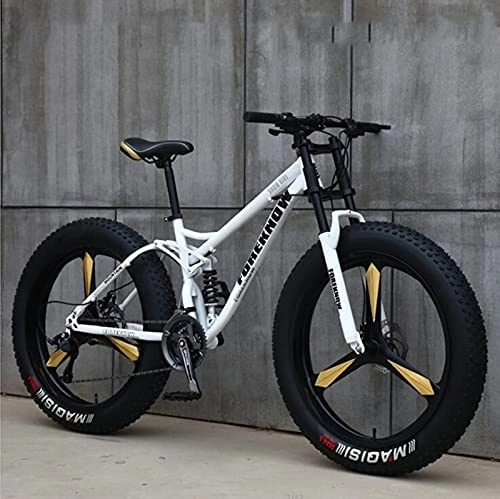 Fat Tyre Bike : UYHF Mountain Bikes, 26 Inch Fat Tire Hardtail Mountain Bike, Dual Suspension Frame and Suspension Fork All Terrain Mountain Bike White- 24 speed