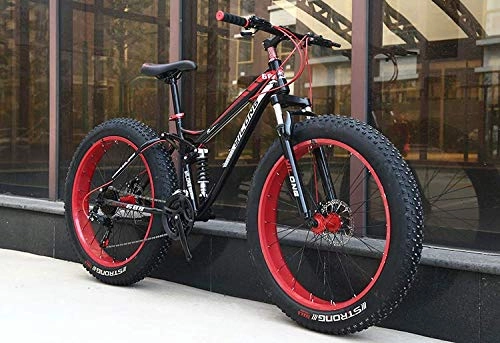 Fat Tyre Bike : W&HH SHOP Dual-Suspension Mountain Bikes with Dual Disc Brake, All Terrain Anti-Slip Fat Tire Mountain Bicycle MTB, High-carbon Steel Mountain Trail Bike, Red, 26 Inch 27 Speed