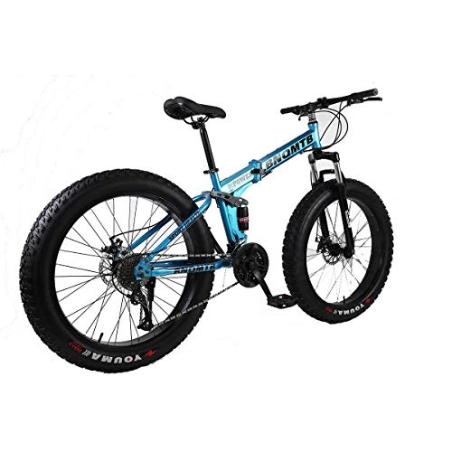 Fat Tyre Bike : WEHOLY Folding 26" Alloy Folding Mountain Bike 27 Speed Dual Suspension 4.0Inch Fat Tire Bicycle Can Cycling On Snow, Mountains, Roads, Beaches, Etc, 1