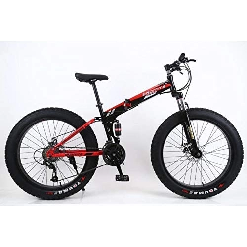 Fat Tyre Bike : WEHOLY Folding 26" Alloy Folding Mountain Bike 27 Speed Dual Suspension 4.0Inch Fat Tire Bicycle Can Cycling On Snow, Mountains, Roads, Beaches, Etc
