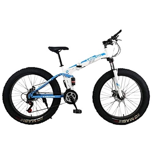 Fat Tyre Bike : WEHOLY Folding 26" Steel Folding Mountain Bike, Dual Suspension 4.0Inch Fat Tire Bicycle Can Cycling On Snow, Mountains, Roads, Beaches, Etc, Blue