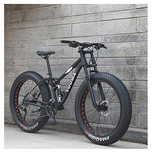 Fat Tyre Bike : WJSW 26 Inch Mountain Bikes, Adult Boys Girls Fat Tire Mountain Trail Bike, Dual Disc Brake Bicycle, High-carbon Steel Frame, Anti-Slip Bikes, Black, 27 Speed