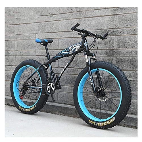 Fat Tyre Bike : WJSW Adult Mountain Bikes, Boys Girls Fat Tire Mountain Trail Bike, Dual Disc Brake Hardtail Mountain Bike, High-carbon Steel Frame, Bicycle, Blue A, 26 Inch 27 Speed