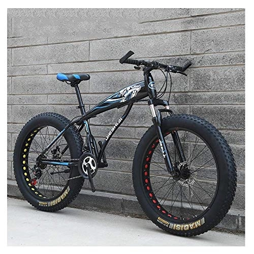 Fat Tyre Bike : WJSW Adult Mountain Bikes, Boys Girls Fat Tire Mountain Trail Bike, Dual Disc Brake Hardtail Mountain Bike, High-carbon Steel Frame, Bicycle, Blue C, 24 Inch 24 Speed