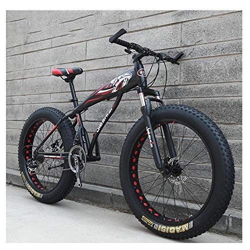 Fat Tyre Bike : WJSW Adult Mountain Bikes, Boys Girls Fat Tire Mountain Trail Bike, Dual Disc Brake Hardtail Mountain Bike, High-carbon Steel Frame, Bicycle, Red D, 24 Inch 21 Speed