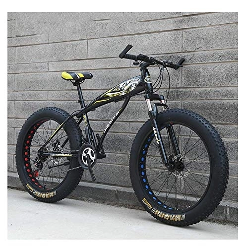 Fat Tyre Bike : WJSW Adult Mountain Bikes, Boys Girls Fat Tire Mountain Trail Bike, Dual Disc Brake Hardtail Mountain Bike, High-carbon Steel Frame, Bicycle, Yellow C, 24 Inch 27 Speed