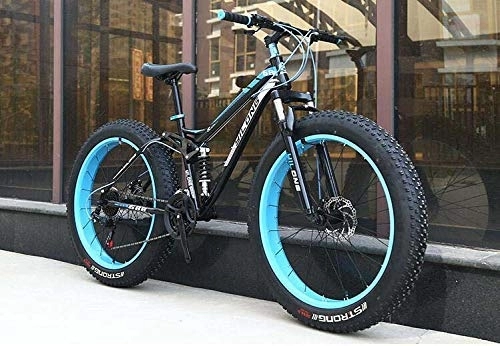 Fat Tyre Bike : WJSW Fat Tire Mountain Bike for Adults, High Carbon Steel Frame, Hardtail Dual Suspension Frame, Double Disc Brake, 4.0 Inch Tire