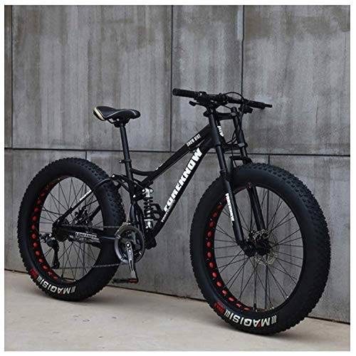 Fat Tyre Bike : WJSW Mountain Bikes, 26 Inch Fat Tire Hardtail Mountain Bike, Dual Suspension Frame and Suspension Fork All Terrain Mountain Bike, 24 Speed, Black Spoke