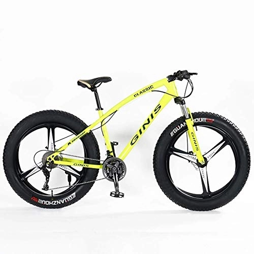 Fat Tyre Bike : WJSW Teens Mountain Bikes, 21-Speed 24 Inch Fat Tire Bicycle, High-carbon Steel Frame Hardtail Mountain Bike with Dual Disc Brake, Yellow, 3 Spoke