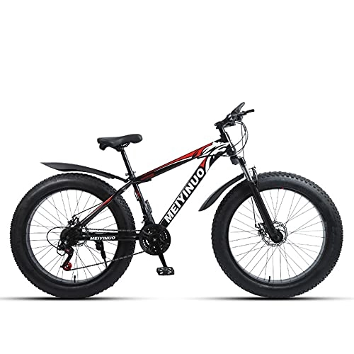 Fat Tyre Bike : WLWLEO 26 Inch Mountain Bike for Mens Fat Tire Beach Snow Bike Hard Tail Mountain Bicycle with Shock-absorbing Front Fork, Double Disc Brake, All Terrain MTB, D, 24 speed