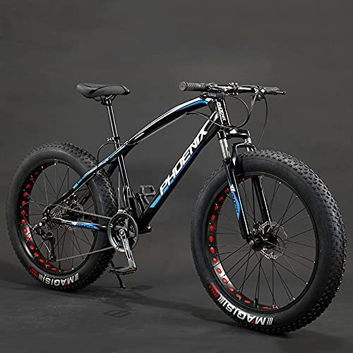 Fat Tyre Bike : WLWLEO Mens Mountain Bike 26 inch Beach Snow Fat Tire Bike, Double Disc Brake, Shock-absorbing Front Fork, Premium Transmission, Off-road Variable Speed Bicycle, black blue, 7 speed