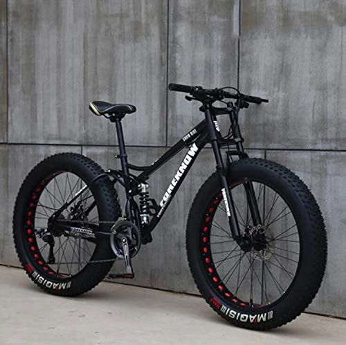 Fat Tyre Bike : WLWLEO Mens Mountain Bike 26 Inch Full Suspension Mountain Bikes Bicycle, Soft Tail Dual Suspension Fat Tire Bike Double Disc Brake, Beach Snow All Terrain MTB, Black, 26" 30 speed