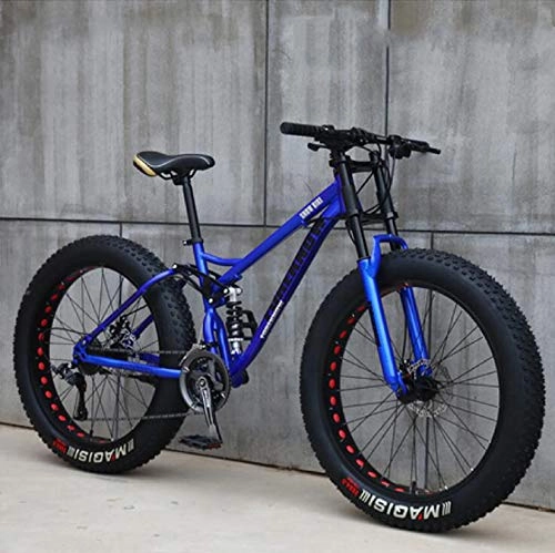 Fat Tyre Bike : WLWLEO Mens Mountain Bike 26 Inch Full Suspension Mountain Bikes Bicycle, Soft Tail Dual Suspension Fat Tire Bike Double Disc Brake, Beach Snow All Terrain MTB, Blue, 26" 21 speed