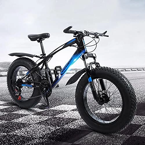 Fat Tyre Bike : WLWLEO Mountain Bike 20 inch Fat Tire Beach Snow Bike, Carbon Steel Frame, Dual Disc Brakes, Suspension Fork, 21 / 24 / 27 Speed, Outdoor Offroad Bicycle for Teens Students Adults, Blue, 27 speed