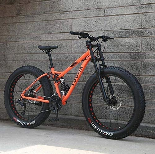 Fat Tyre Bike : XHCP 26 Inch Mountain Bikes, Adult Boys Girls Fat Tire Mountain Trail Bike, Dual Disc Brake Bicycle, Mechanical Disc Brake, Orange, 24speed