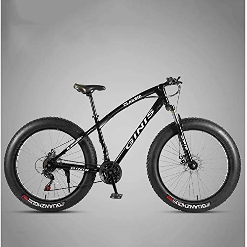 Fat Tyre Bike : XHJZ 26 Inch Mountain Bikes, Dual Disc Brake Fat Tire Mountain Trail Bike, Hardtail Mountain Bike, Adjustable Seat Bicycle, High-carbon Steel Frame, Black, 21 Speed Spoke