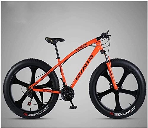 Fat Tyre Bike : XinQing Bike 26 Inch Mountain Bicycle, High-carbon Steel Frame Fat Tire Mountain Trail Bike, Men's Womens Hardtail Mountain Bike with Dual Disc Brake (Color : Orange, Size : 24 Speed 5 Spoke)
