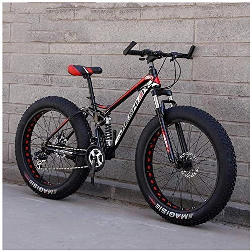 Fat Tyre Bike : XinQing Bike Adult Mountain Bikes, Fat Tire Dual Disc Brake Hardtail Mountain Bike, Big Wheels Bicycle, High-carbon Steel Frame (Color : New Red, Size : 26 Inch 27 Speed)