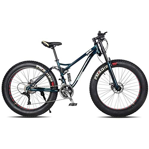 Fat Tyre Bike : XRQ Fat Tire Mens Mountain Bike, Carbon 24" 26" Mountain Bike Full Suspension Trail Bike 24-Speed Dual Disc Brakes MTB Bike High-Tensile Steel Frame, Bronze, 24IN