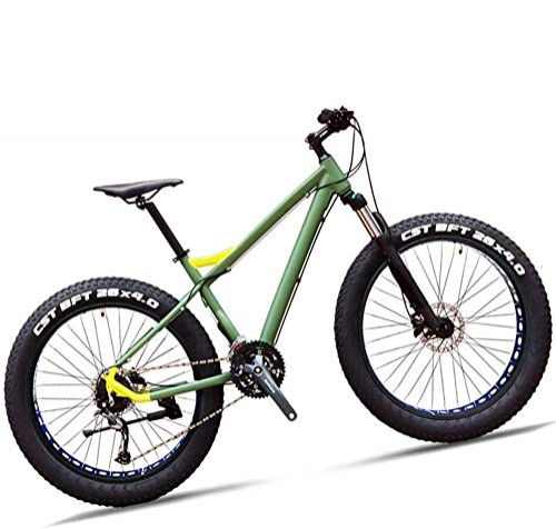 Fat Tyre Bike : XXCZB 26Inch Fat Tire Hardtail Mountain Bike for Adults Men Women 27 Speed Front Suspension Mountain Trail Bike with Dual Hydraulic Disc Brake All Terrain-Green