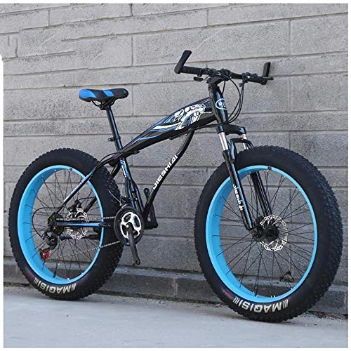 Fat Tyre Bike : XXCZB Fat Tire Hardtail Mountain Bikes with Front Suspension for Adults Men Women 4 wide tires Anti-Slip Mountain Bicycle High-carbon Steel Dual Disc Bike-26 Inch 24 Speed_Black Blue