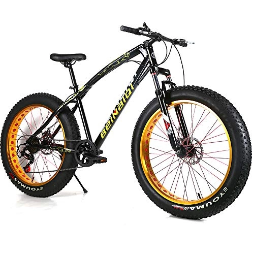Fat Tyre Bike : YOUSR 26 Inch Fatbike Disc Brake MTB Hardtail Fork Suspension Men's Bicycle & Women's Bicycle Black 26 inch 7 speed