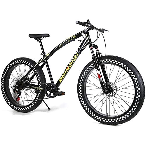 Fat Tyre Bike : YOUSR Bicycle Hardtail FS Disk Fat Bike With Full Suspension Men's Bicycle & Women's Bicycle Black 26 inch 7 speed