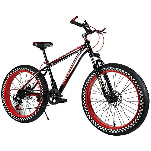Fat Tyre Bike : YOUSR fat tire bike full suspension Fat Bike fork suspension for men and women Red black 26 inch 7 speed