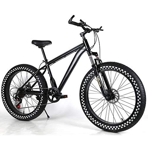 Fat Tyre Bike : YOUSR fat tire bike Hardtail FS Disk Snow Bike With full suspension for men and women Black 26 inch 7 speed