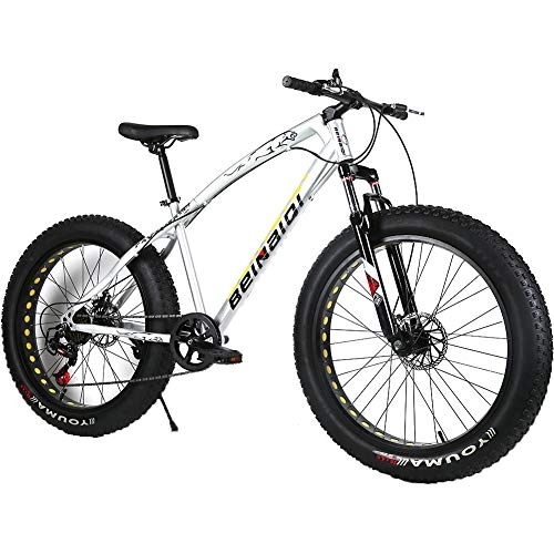 Fat Tyre Bike : YOUSR Hardtail MTB full suspension youth mountainbike Shimano 21 speed gear for men and women Silver 26 inch 27 speed