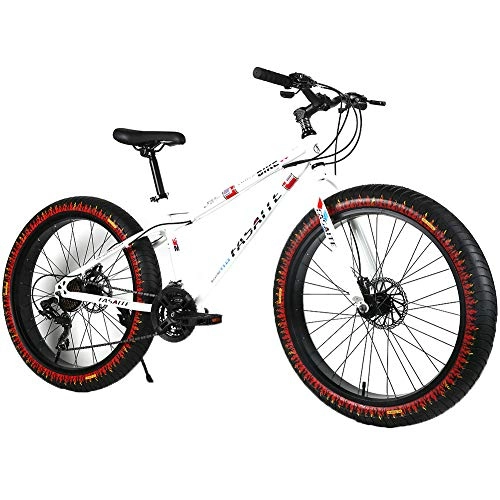 Fat Tyre Bike : YOUSR Mountain Bicycle Beach Bike Mens Bike Front Suspension Unisex's White 26 inch 7 speed