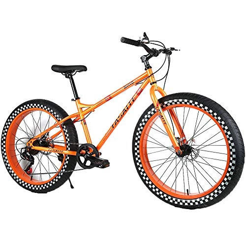 Fat Tyre Bike : YOUSR Mountain Bicycles Beach Bike Mens Bike Front Suspension Unisex's Orange 26 inch 21 speed